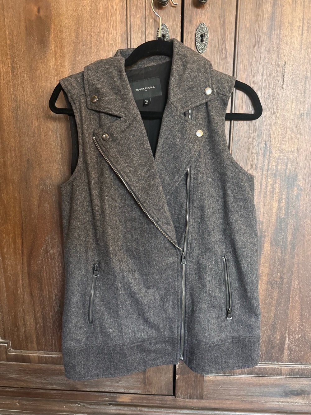Banana Republic Charcoal Wool-Blend Sleeveless Moto Vest